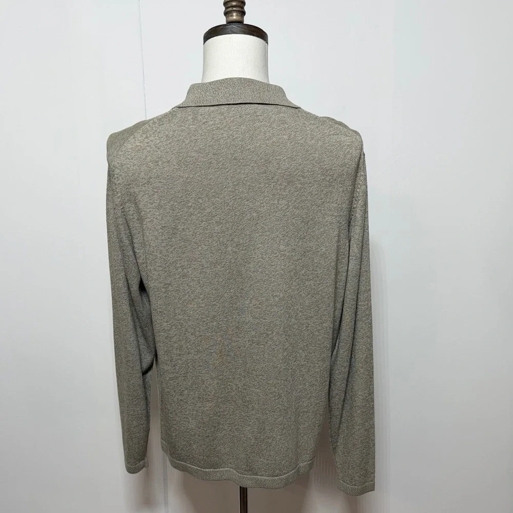 Brandini Sweater‎ Mens Large Tan Polo Pullover Long Sleeve Marl Knit Cotton
